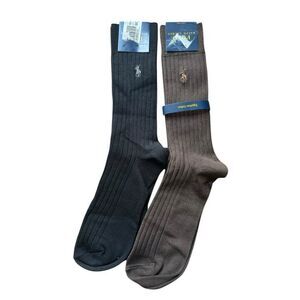 Polo Ralph Lauren Mens Embroidered Pony Trouser Socks 2 Pair Black Brown NWT